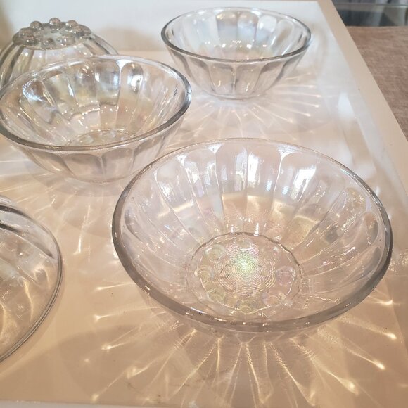 Vintage Iridescent Bubble-Foot Glass Bowls Set of 5 (4.25”) Clear Rainbow Finish - Picture 13 of 16